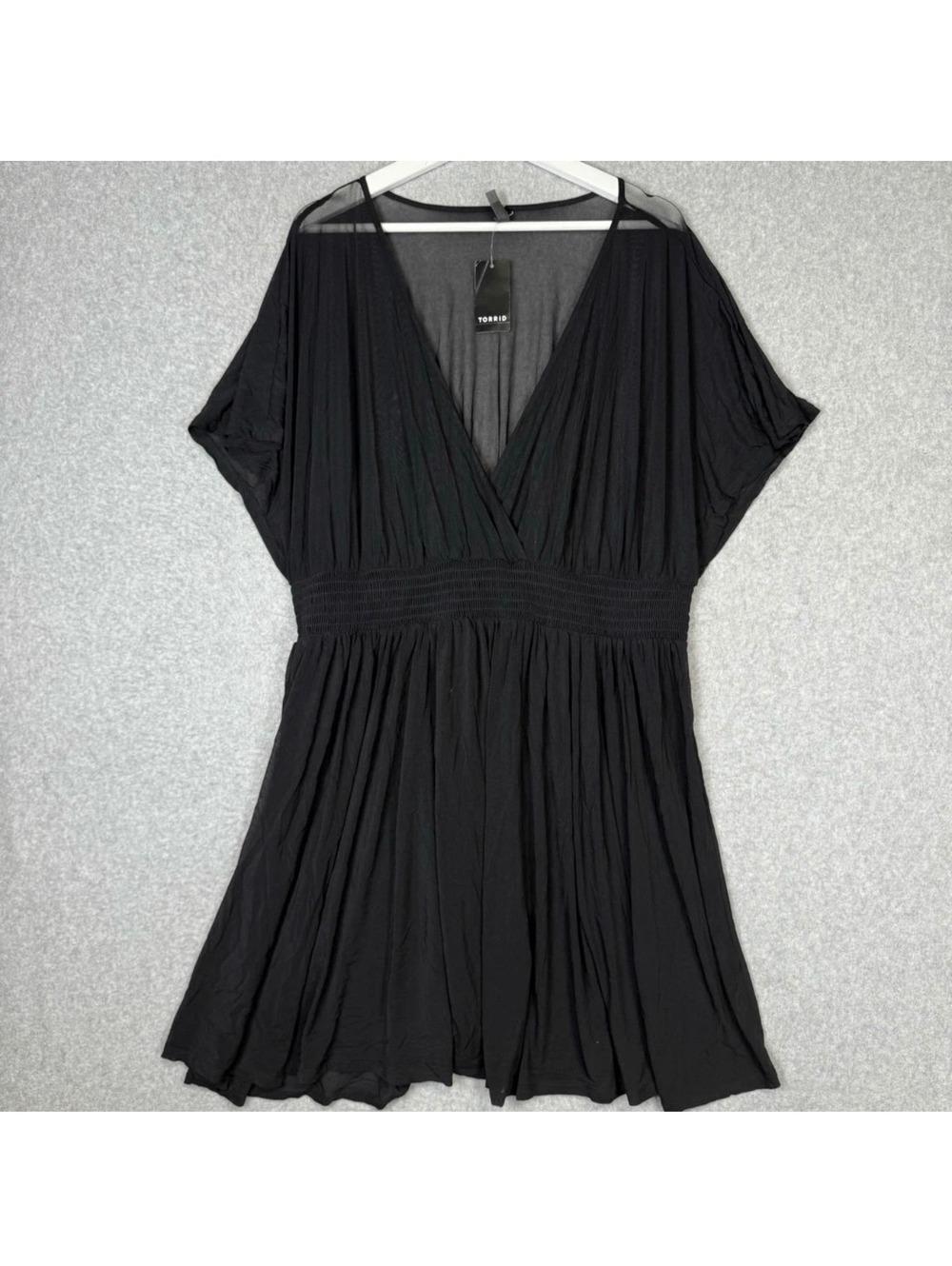 Torrid 2 (2X 18/20) Black Mesh Smocked Waist Swimsuit Swim Cover Up Dress New - Picture 2 of 8
